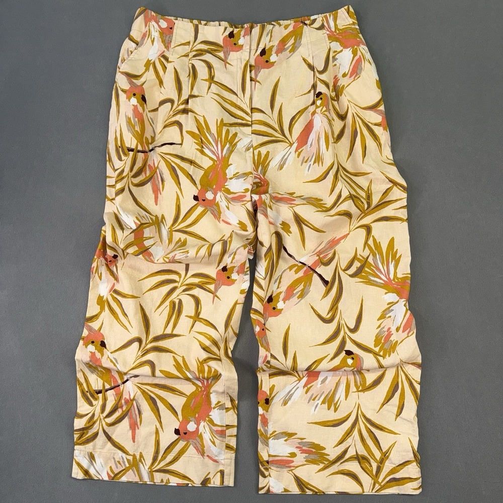 Women's Ella Rafaella Wide Leg Tropical Paradise Bird Linen Pants Peach Size 18W